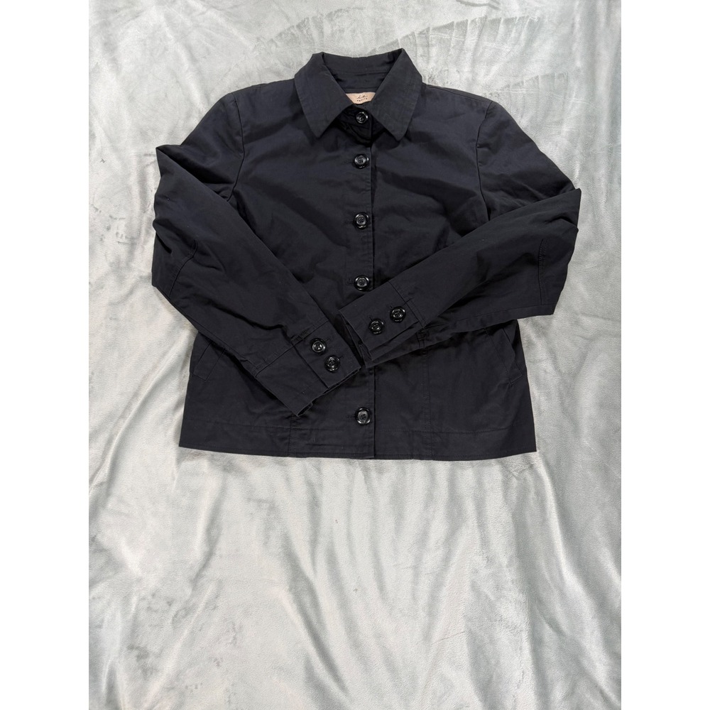 Vintage i.e. Petite Button Down Lined Black Light Coat Jacket Cotton 8P Pockets